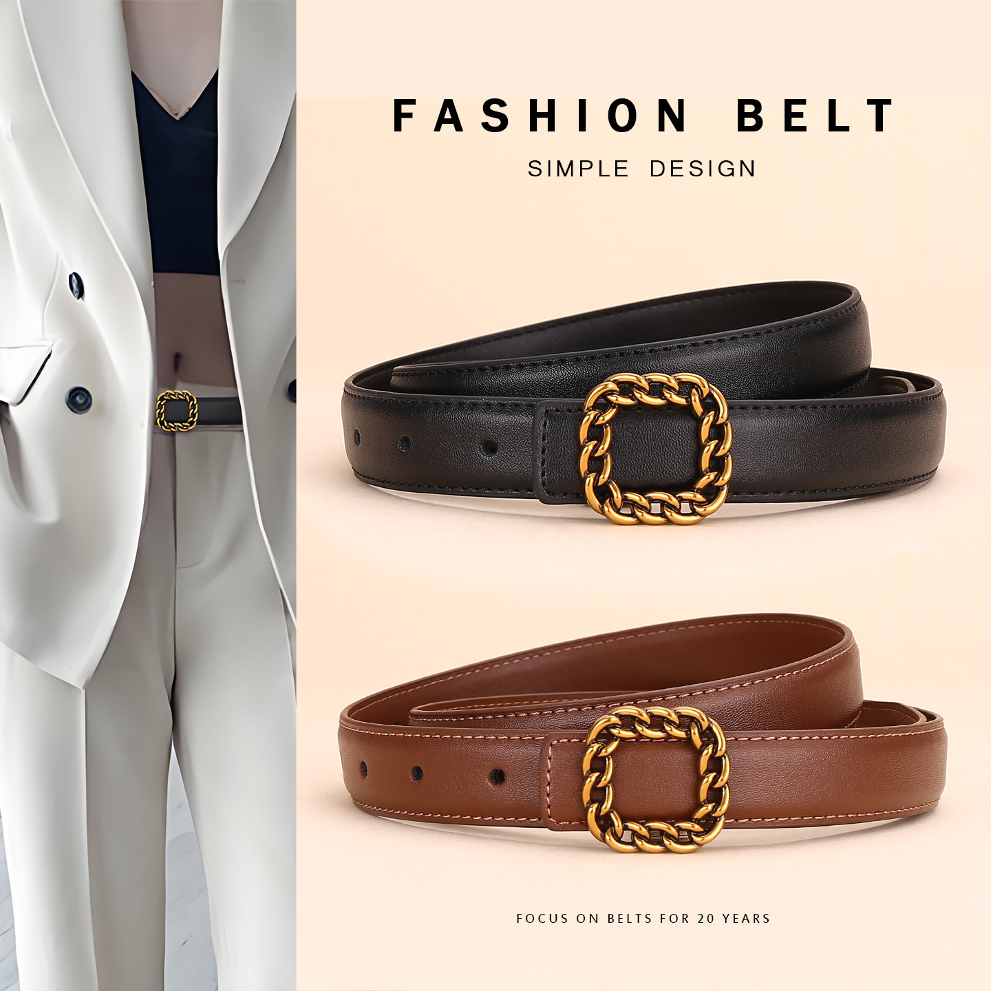 Vintage Fashion Look - Cintura in Pelle Vintage con Fibbia