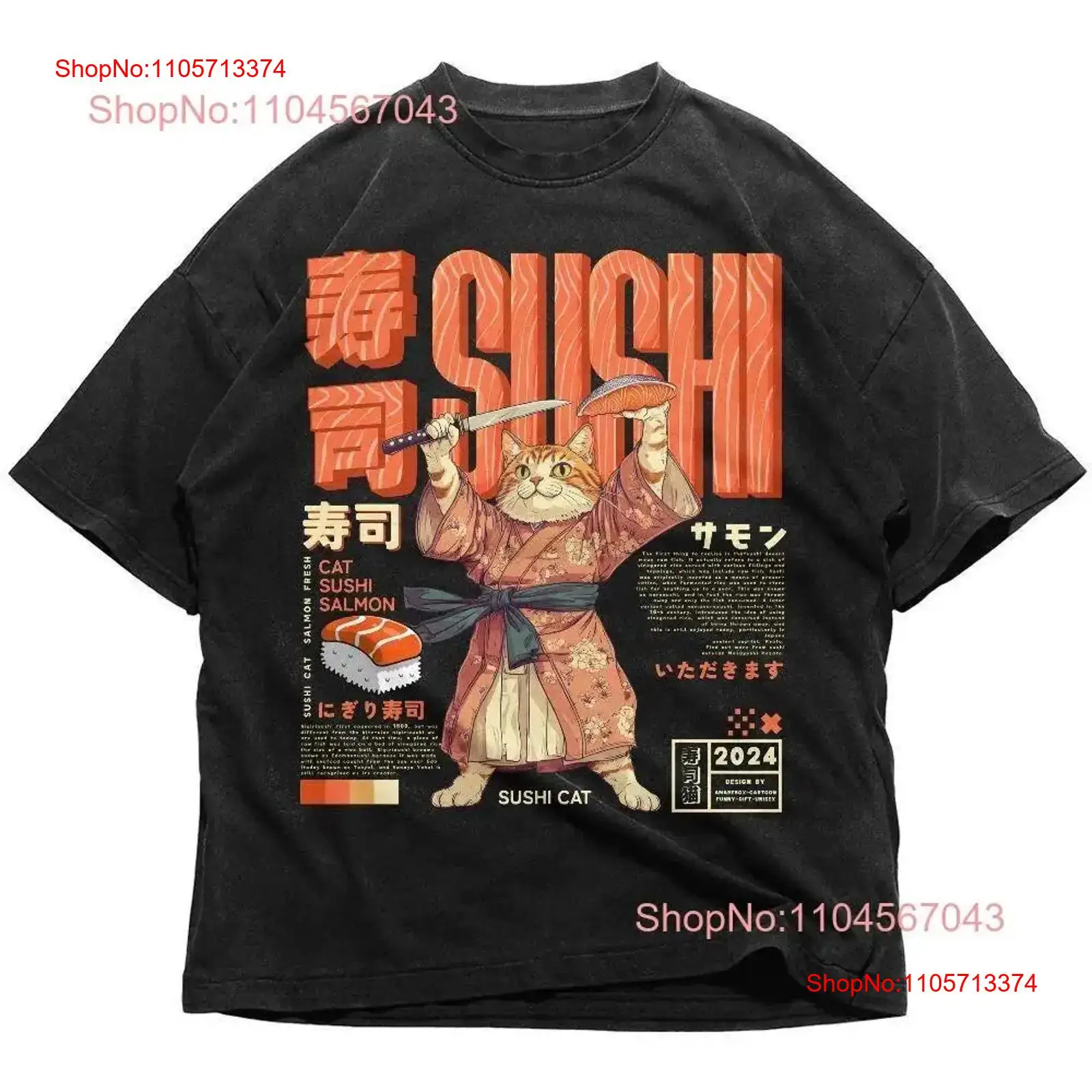 Vintage Fashion Tokyo - Maglietta giapponese Sushi Cat, stile retrò