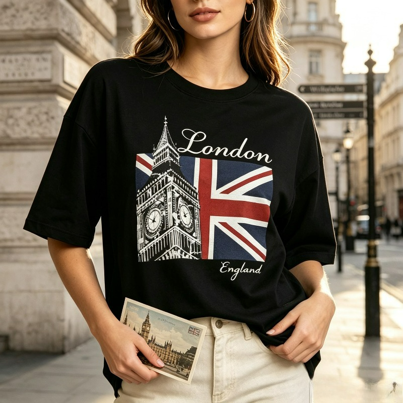 Vintage Fashion London - T-shirt con stampa frontale del Big