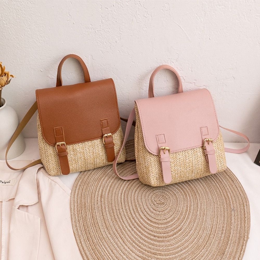 Vintage Fashion Look - Zaino in Pelle PU e Paglia