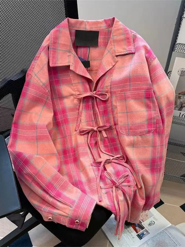 Vintage Fashion De - Y2k Camicia scozzese rosa vintage americana
